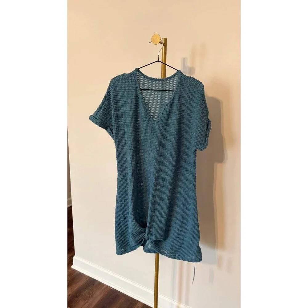 Cupshe Blue Waffle Knit Mini Dress Size L NWT Short Sleeve Beachwear - Picture 4 of 6